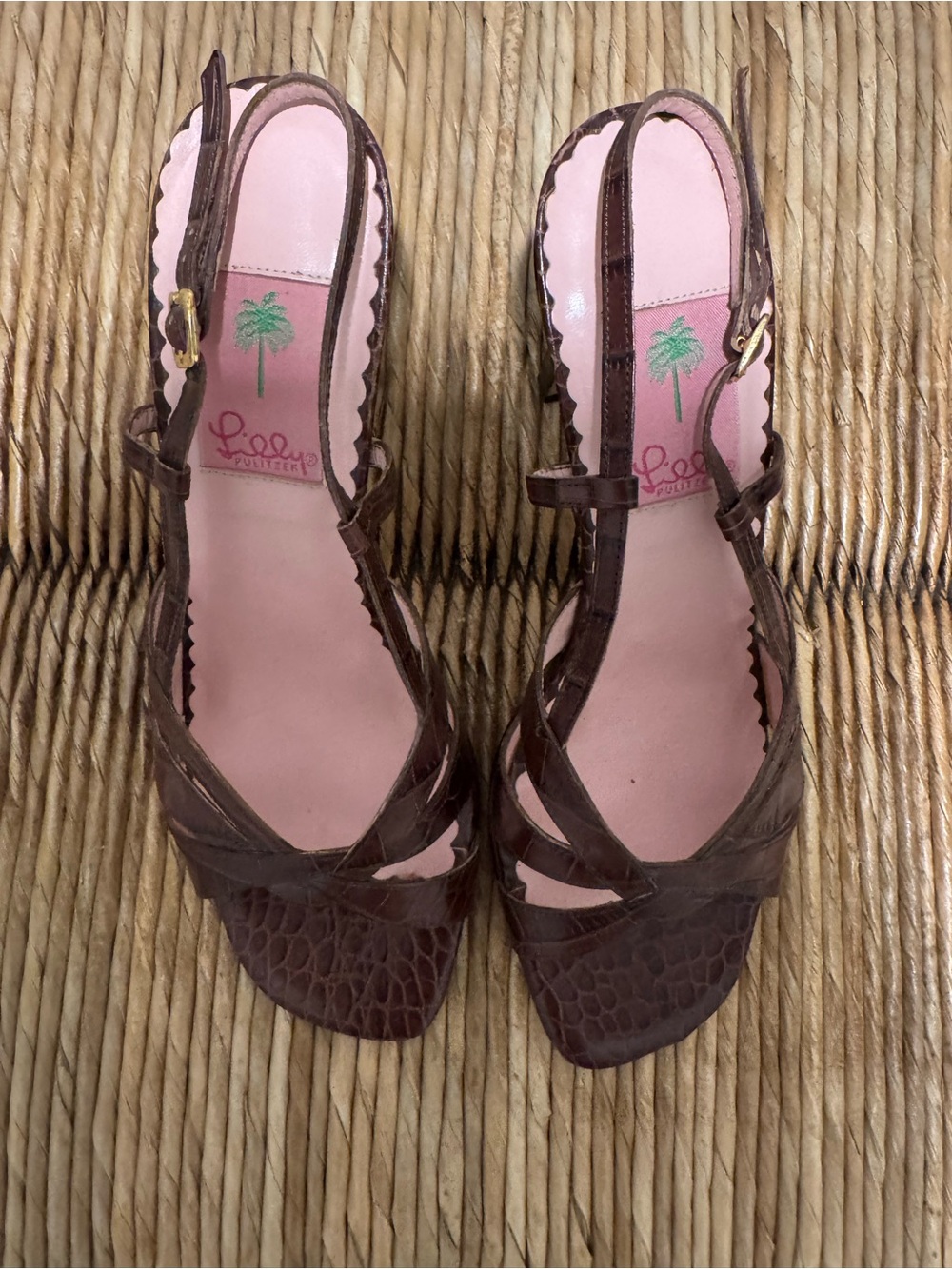 Lilly Pulitzer Brown Croc-Texture Slingback Sandals